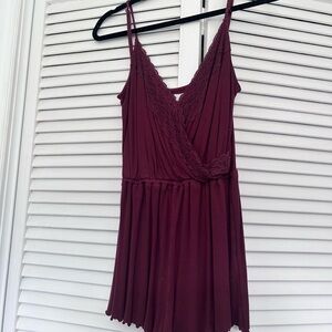 Gilly Hicks Lace-Trim Sleep Romper in Burgundy